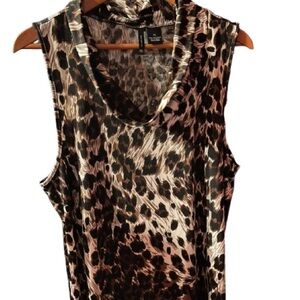 new directions Sleeveless Cowl-Neck Leopard Print tunic Tank - Brown/Tan/Black